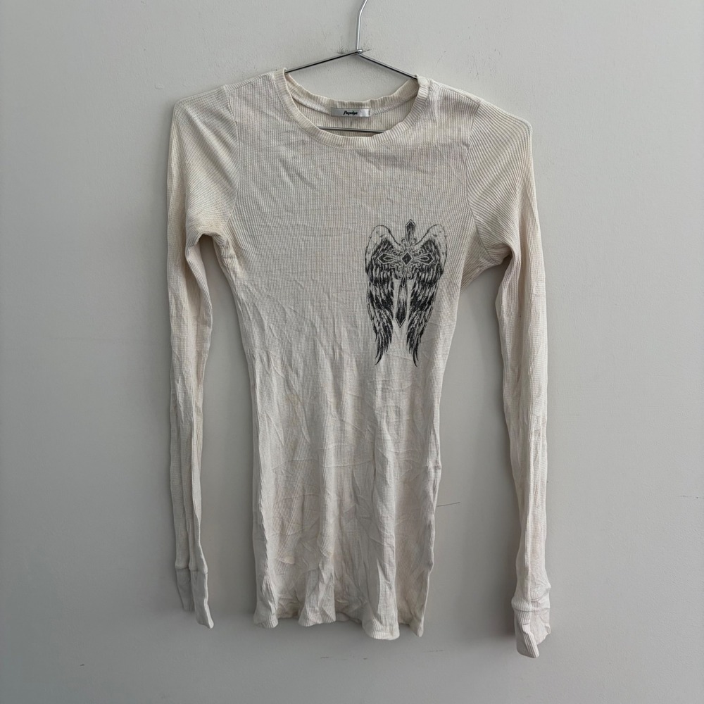 Papaya Women Cream Thermal Angel Wings Graphic Long Sleeve Top Small